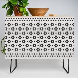 Black & White Hexagon Floral Tile Credenza