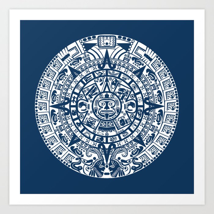 Mayan Calendar // Navy Blue Art Print by Thin Line Studio ...
