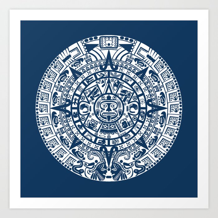 Mayan Calendar // Navy Blue Art Print
