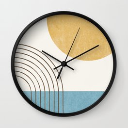Sunny ocean Wall Clock | Sunny, Graphicdesign, Midcenturymodern, Calm, Abstract, Coastal, Landscape, Abstractlandscape, Summer, Arch 