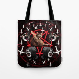 satanic cat pentagram death black metal band exorcist Tote Bag