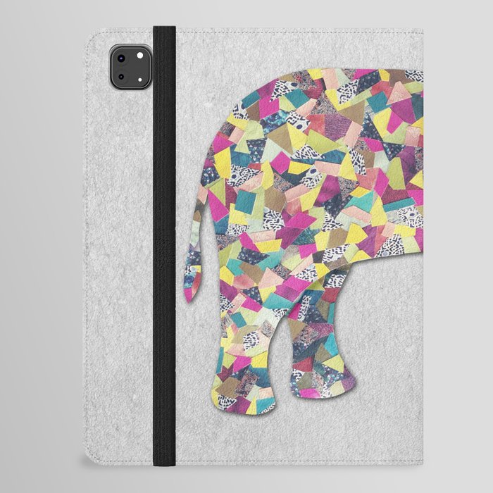 Elephant Collage in Gray Hot Pink Teal and Yellow iPad Folio Case