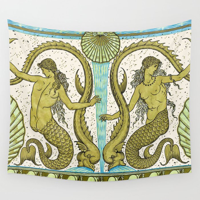 Art Deco Mermaid Pattern by Walter Crane Wall Tapestry