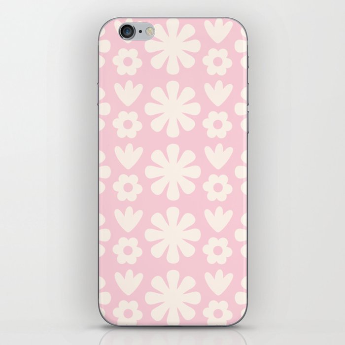 Scandi Floral Grid Retro Flower Pattern in Light Pastel Pink and Cream iPhone Skin