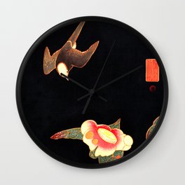 Swallow and Camellia by Ito Jakuchu - Japanese Vintage Woodblock Painting Wall Clock