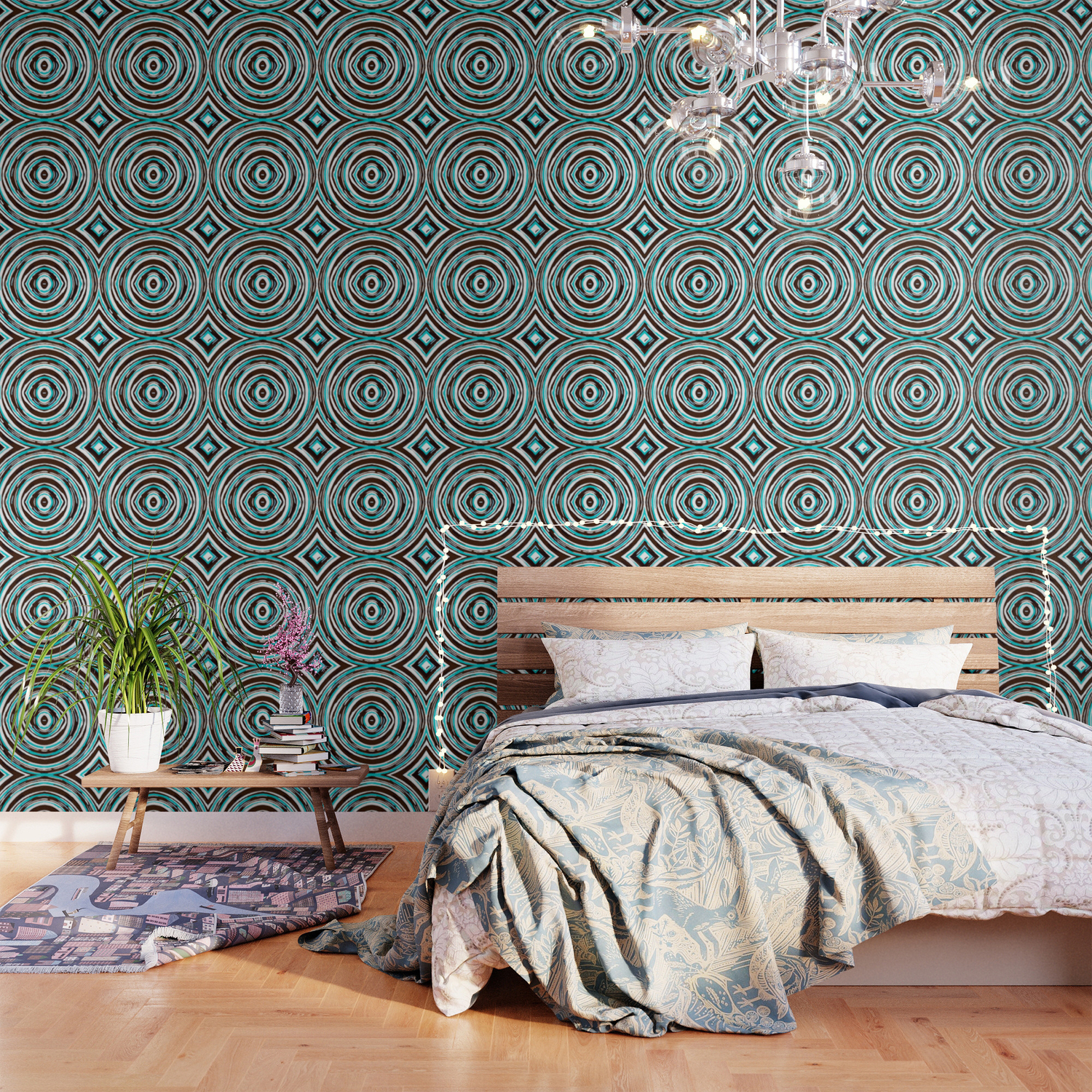 Psychedelic Geometric Graffiti Circle Pattern Abstract In Blue