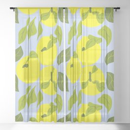 Retro Modern Lemon Yellow Yuzu Fruit Sky Blue Sheer Curtain