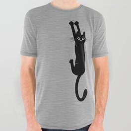 Black Cat Hanging On | Funny Cat All Over Graphic Tee