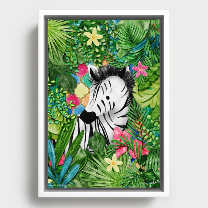 Zebra in the Jungle Framed Canvas