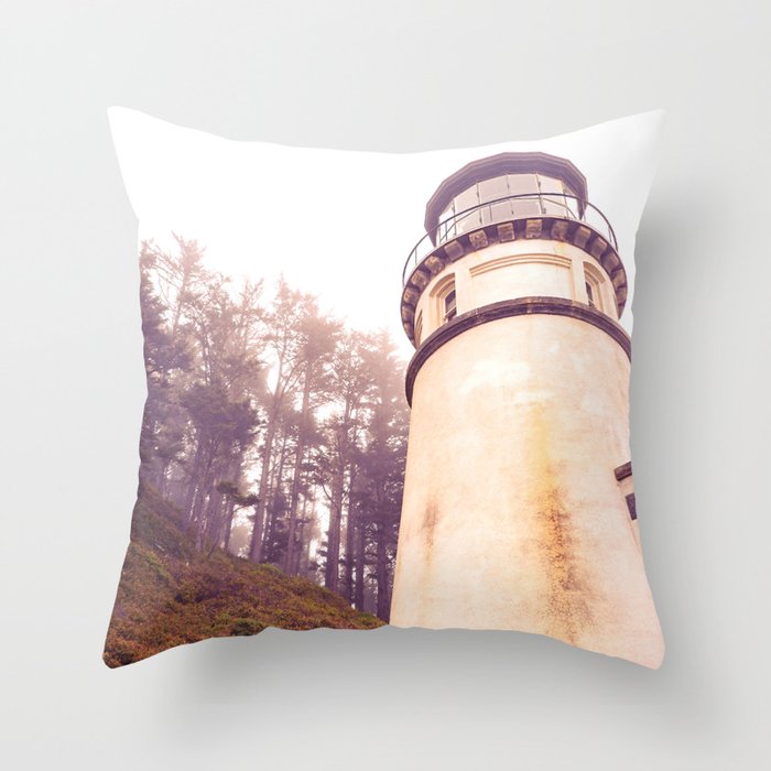 Lighthouse in the Fog | Oregon Coast | Travel Photography Throw Pillow