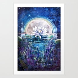 Moon and Lotus Art Print