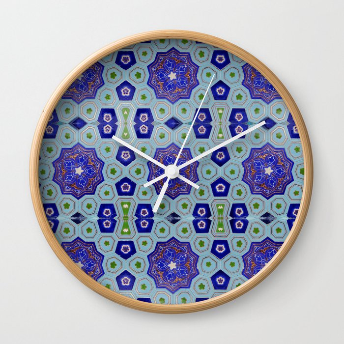 Samarkand Kaleidoscope in Blue Wall Clock