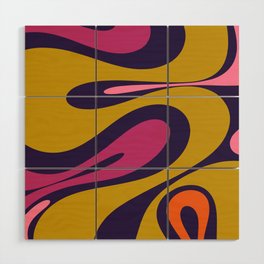Mellow Flow Retro 60s 70s Abstract Pattern in Blue Lime Avocado Orange Magenta Pink Wood Wall Art