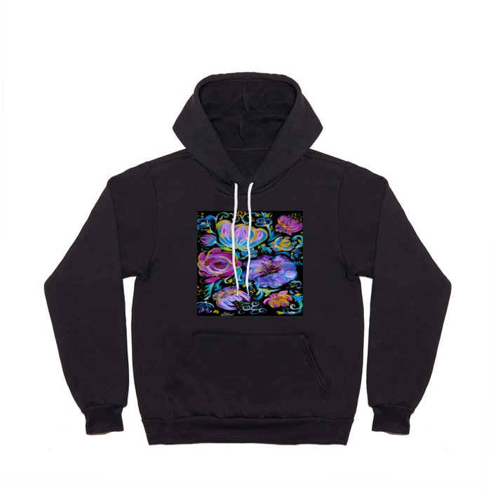 Colorful floral abstraction #3 acrylic painting , flower acrylic painting on a black background, Hoody