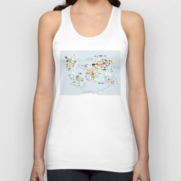 Cartoon animal world map for children and kids, Animals from all over the world, back to school Tank Top