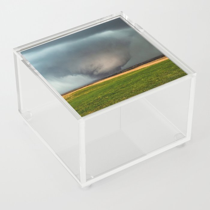 Roaming the Earth - Tornado Rumbles Over Plains Landscape on Spring Day in Kansas Acrylic Box