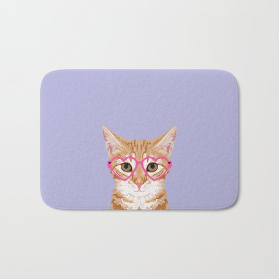 Mackenzie - Orange Tabby Cute Hipster Glasses Kitten Lavender Pastel Girly Retro Cat Art cell phone Bath Mat