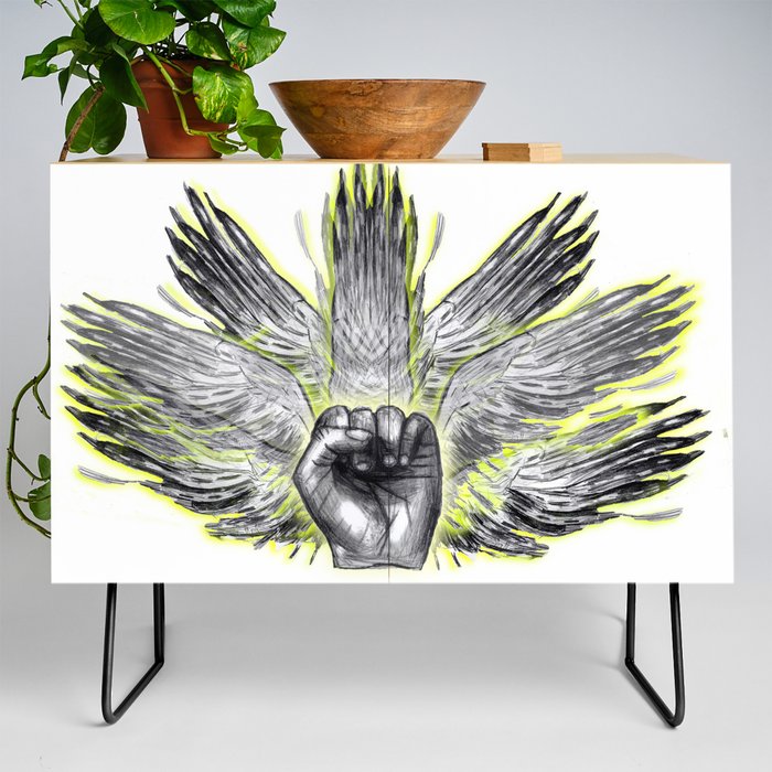 surreal winged hand mystical Feathered animal  Credenza