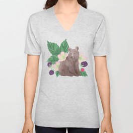 Bears & Blackberries - White V Neck T Shirt