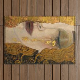 Golden Tears (Freya's Heartache) portrait painting by Gustav Klimt Outdoor Rug