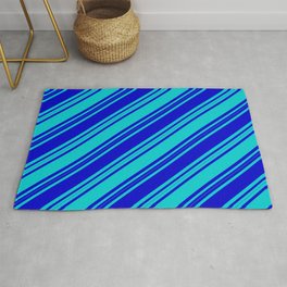 [ Thumbnail: Blue & Dark Turquoise Colored Stripes/Lines Pattern Rug ]