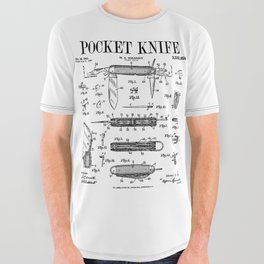 Pocket Knife Collector Vintage Knives Enthusiast Patent Art All Over Graphic Tee