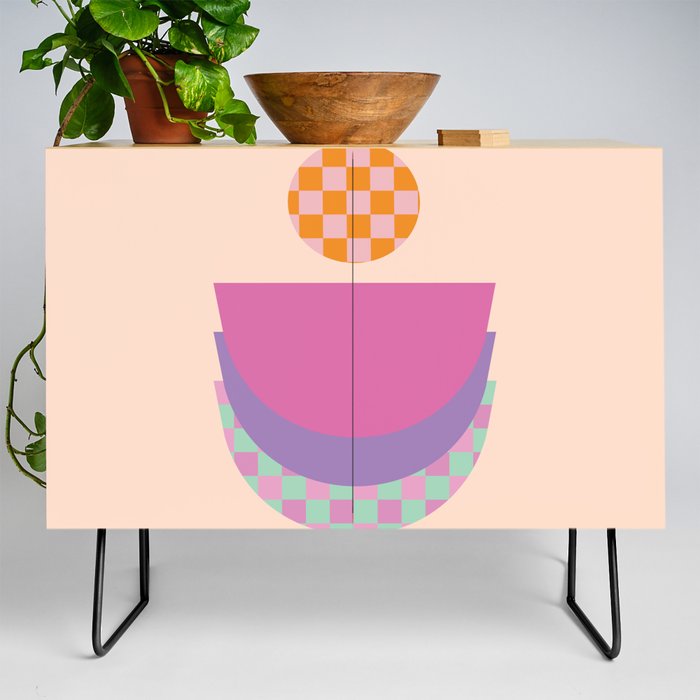 Midcentury Plaid Pastel Abstract Credenza