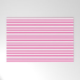 [ Thumbnail: Hot Pink and White Colored Lined/Striped Pattern Welcome Mat ]
