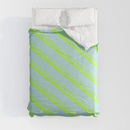 [ Thumbnail: Light Green & Powder Blue Colored Stripes/Lines Pattern Comforter ]