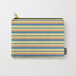 [ Thumbnail: Brown, Blue, and Tan Colored Striped/Lined Pattern Carry-All Pouch ]