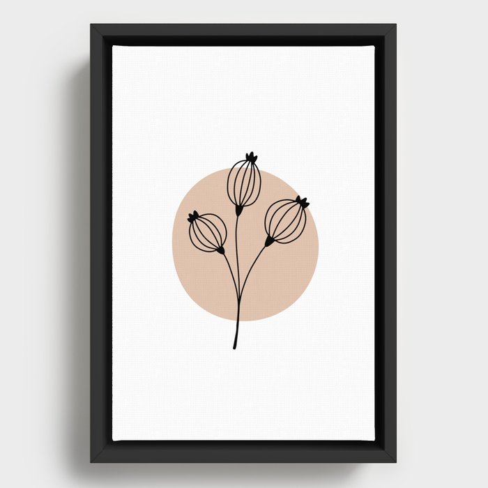 Modern Botanical Flower Pod Minimal Line Art - Earth Tone - Warm Neutral Shades Of Nature Tan Black Framed Canvas