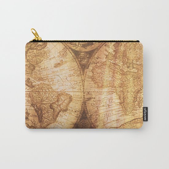 Antique World Map on Wood Carry-All Pouch