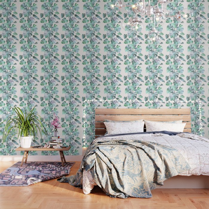 Delicate Monstera Blue And Green #society6 Wallpaper