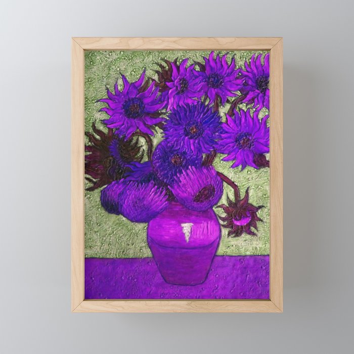 Vincent van Gogh Twelve purple sunflowers in a vase still life blue-gray background portrait painting Framed Mini Art Print