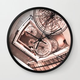 Abstract Perspective // Rose Gold Lighting Ornamental Chandelier Stairway View Wall Clock