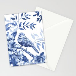 Blue Chinoiserie Apple Blossom Bird  Stationery Card