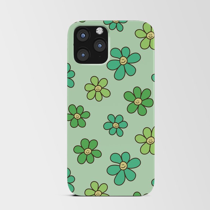 Happy Green Daisy Pattern iPhone Card Case