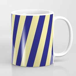 [ Thumbnail: Midnight Blue & Tan Colored Striped Pattern Coffee Mug ]