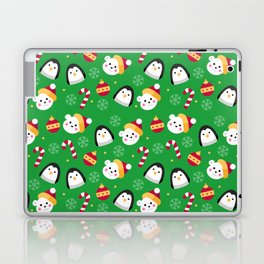 Christmas Pattern Snowman Penguin Candy Green Laptop Skin
