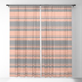 [ Thumbnail: Dim Gray & Light Salmon Colored Lined Pattern Sheer Curtain ]