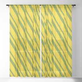 [ Thumbnail: Green and Yellow Colored Pattern of Stripes Sheer Curtain ]