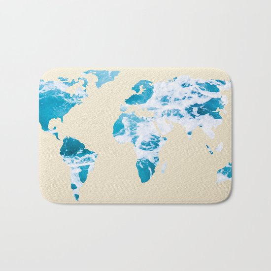 Ocean World Map Sea and Sand Bath Mat