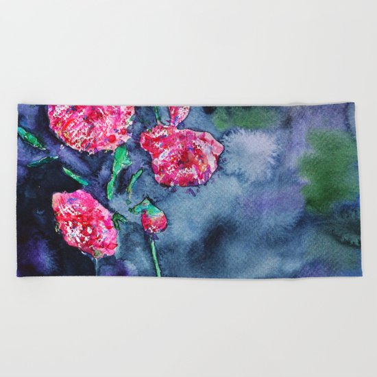 Flowers of the night || watercolor Beach Towel