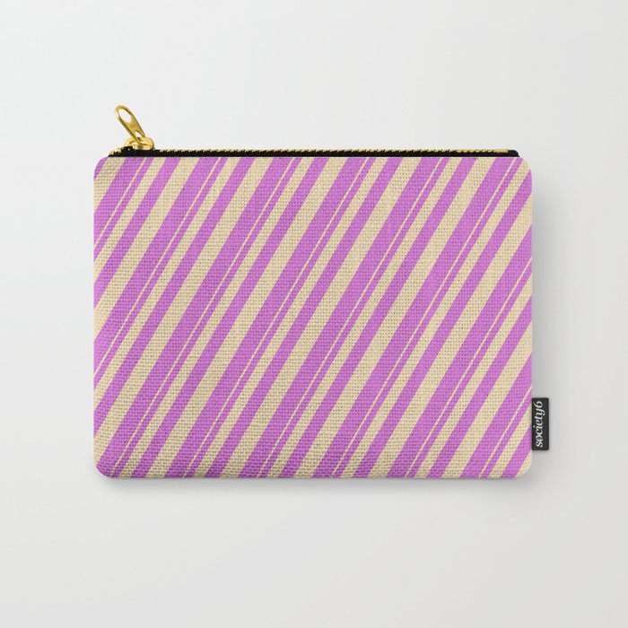 Tan & Orchid Colored Lined Pattern Carry-All Pouch