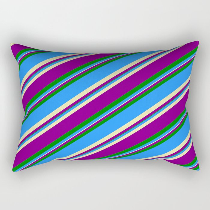 Blue, Pale Goldenrod, Purple & Green Colored Lined/Striped Pattern Rectangular Pillow