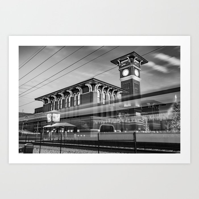 The Rail Passing By The Grapevine Main Station - Black and White Art Print