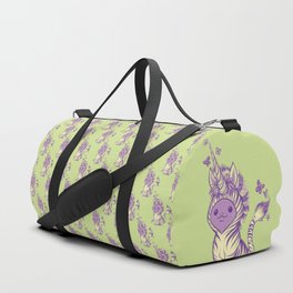 Lilac Cat Wears Tibracorn Onesie Duffle Bag | Cheerful, Onesie, Kigurumi, Cat, Purple, Green, Unicorn, Selflove, Happy, Bright 
