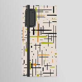  Mid-Century Modern Kinetikos Pattern in Cream, Black, Lime Green, and Orange Android Wallet Case