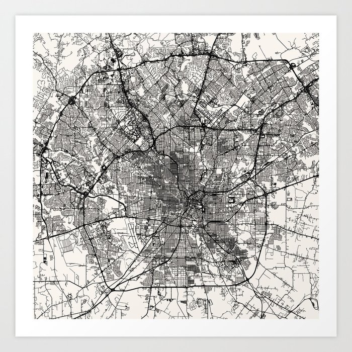 USA, San Antonio Black&White City Map Art Print