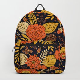 Retro Orange, Yellow, Brown, & Navy Floral Pattern Backpack